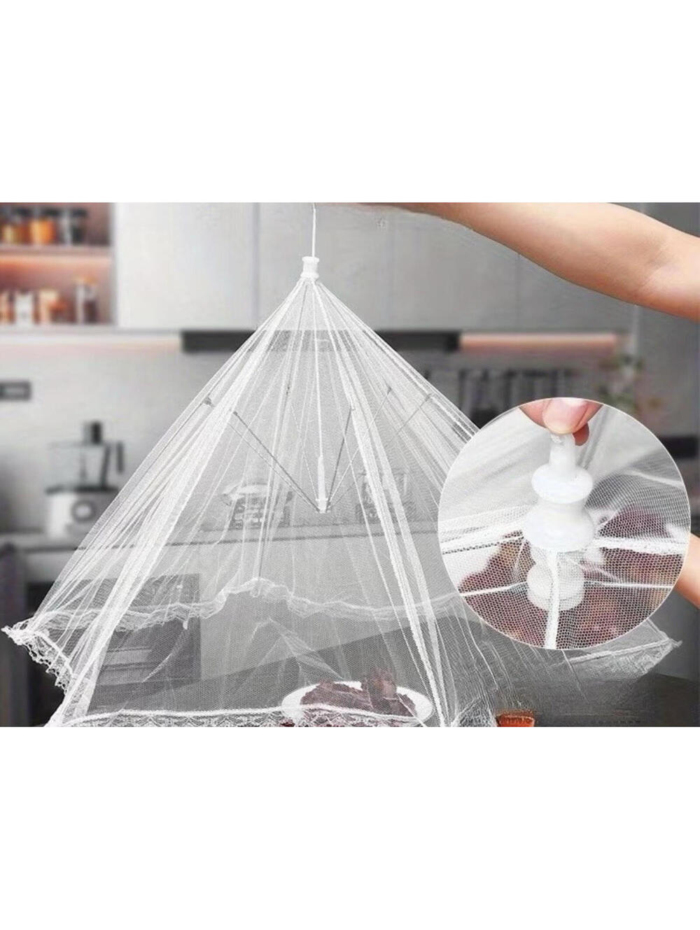 Foldable Reusable White Mesh Pop-Up Food Cover w/ Lace Edge 23.62 x 15.75"
